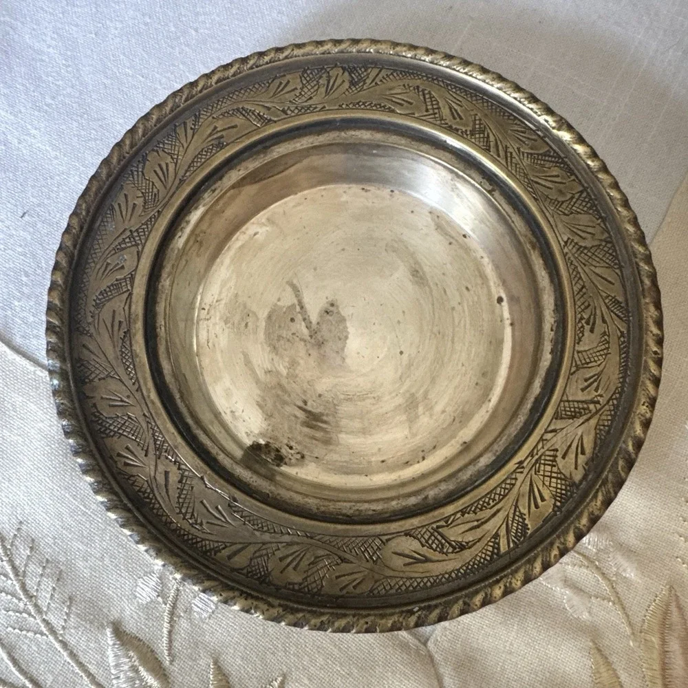 Vintage Handcrafted Engraved Brass Butter Dish With Lid ~ Made In India ~ Patina
